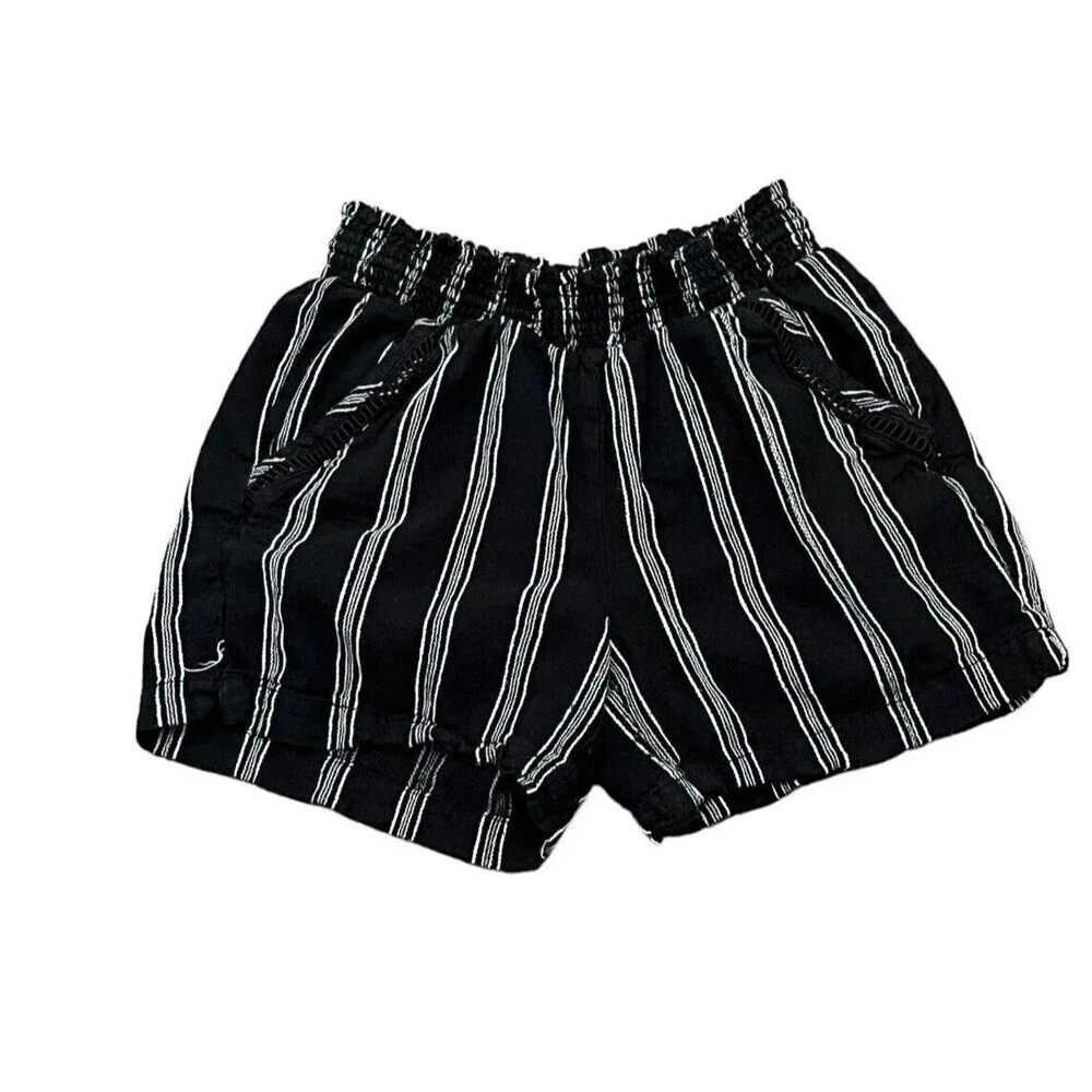 BRIGGS NEW YORK WOMEN'S LINEN BLEND PULL ON SUMMER SHORTS BLK WHITE BEACH BOHO S - Picture 2 of 9